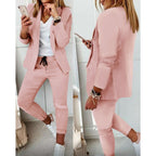 Women's Two-Piece Stretch Jersey Blazer Set with Drawstring Jogging Pants Fashion Glam