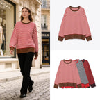 Women's Striped Oversized Sweater with Contrast Cuffs Fashion Glam