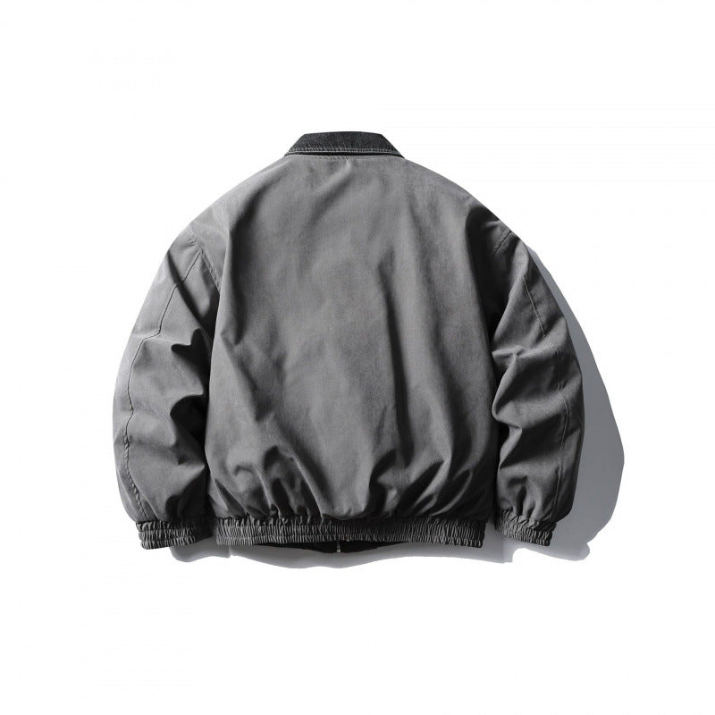 Men's Boxy Canvas Blouson with Cord Collar, Hidden Zipper and Elastic Hem Fashion Glam