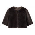 Women's Short-Cut Faux Fur Capelet with Three-Quarter Sleeves and Round Neckline Fashion Glam