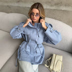 Women's utility parka with stand-up collar, drawstring waist and flap pockets Fashion Glam
