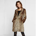 Women's Mid-length Faux-Fur Coat in Leopard Print with Notch Collar and Side Pockets Fashion Glam