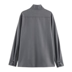 Women's loose-fitting tunic blouse with concealed button placket and stand-up collar Fashion Glam