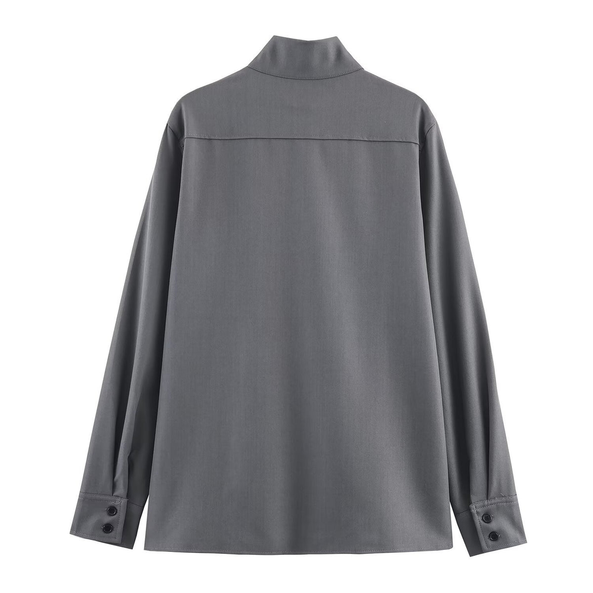 Women's loose-fitting tunic blouse with concealed button placket and stand-up collar Fashion Glam