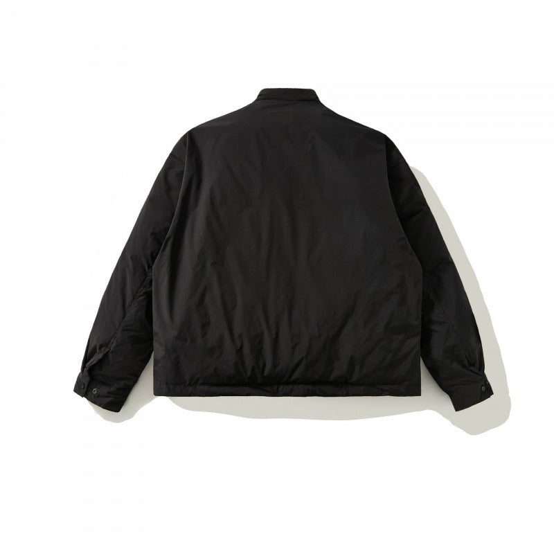 Unisex Boxy padded short jacket with stand-up collar and concealed snap button placket Fashion Glam