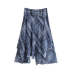 Women Asymmetrical multilayer midi skirt made of chiffon with wide waistband and check pattern Fashion Glam