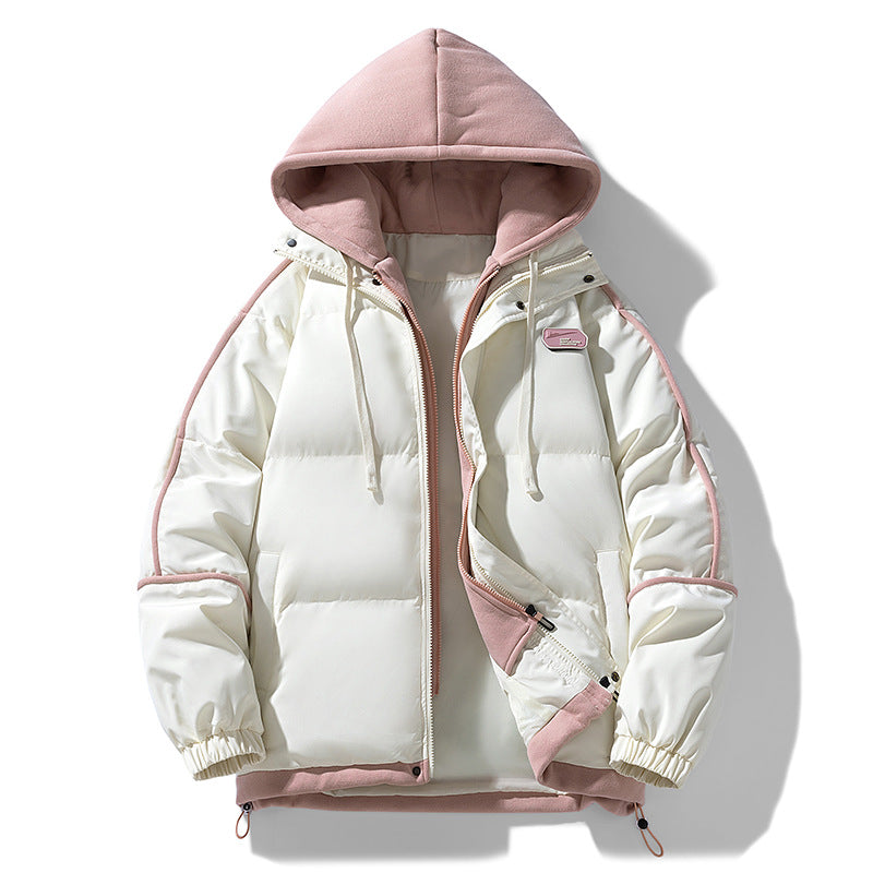 Women's short quilted jacket with contrasting fleece hood and drawstring Fashion Glam