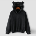 Women's Cozy Teddy Hooded Sweater with Bear Ears and Drawstring Hem Fashion Glam
