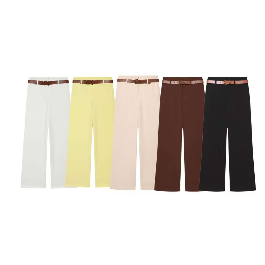 Women's High-Waisted Wide-Leg Trousers with Press Fold, Belt Loops, and Concealed Button Placket Fashion Glam