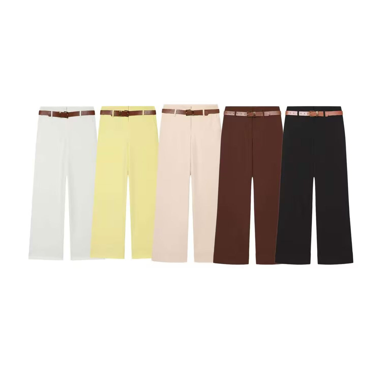 Women's High-Waisted Wide-Leg Trousers with Press Fold, Belt Loops, and Concealed Button Placket Fashion Glam