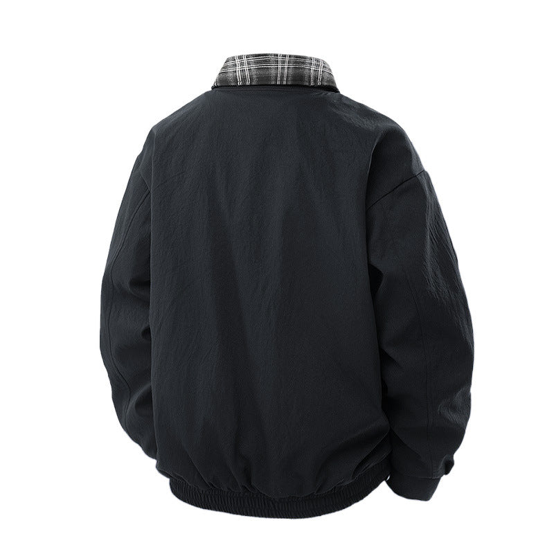 Men's Casual Layering Transitional Jacket with Checked Lining and Zipper Fashion Glam