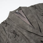 Women's Tailored Suede Blazer with Tie Belt and Lacing Detail Fashion Glam