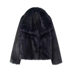 Women's Short Boxy Faux Fur Coat with Generous Shawl Collar and Soft Lining Fashion Glam