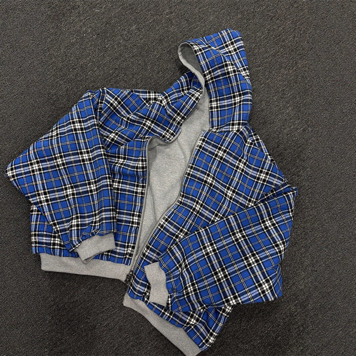 Men's padded hoodie with checked lining and full zip Fashion Glam