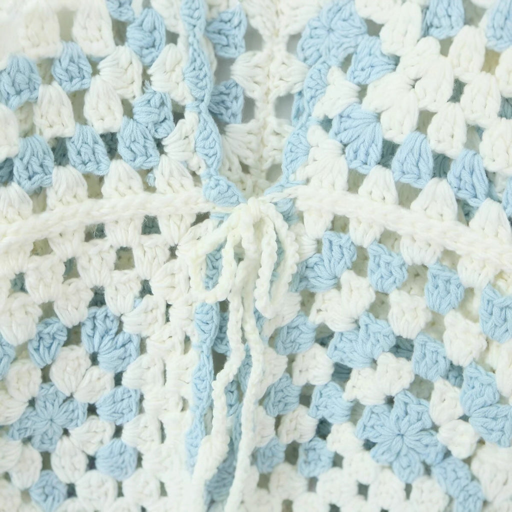 Women Crocheted Granny-Square Cardigan with Wide Sleeves and Ties Fashion Glam