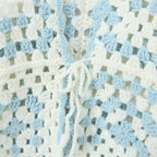 Women Crocheted Granny-Square Cardigan with Wide Sleeves and Ties Fashion Glam