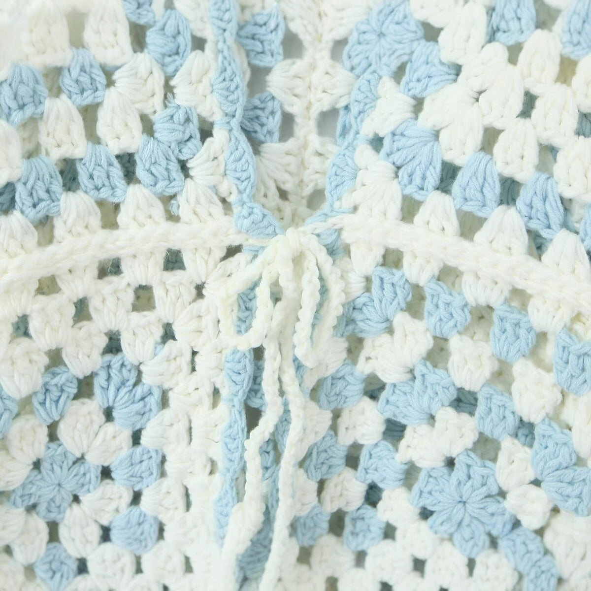 Women Crocheted Granny-Square Cardigan with Wide Sleeves and Ties Fashion Glam