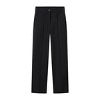 Women High-waisted Straight Pleated Trousers with Concealed Button Placket and Pressed Fold Fashion Glam