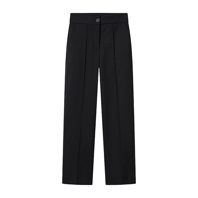 Women High-waisted Straight Pleated Trousers with Concealed Button Placket and Pressed Fold Fashion Glam