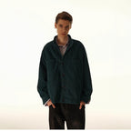 Men's Loose Canvas Overshirt with Stand-Up Collar, Patch Pockets and Distinctive Stitching Details Fashion Glam