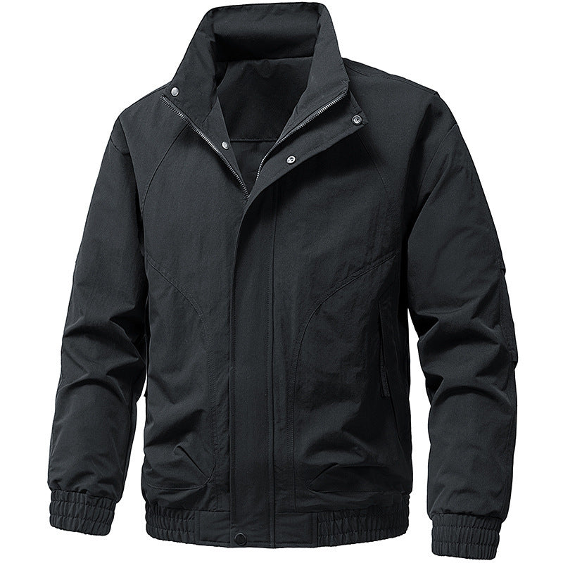 Men's Windproof Utility Bomber Jacket with Stand Collar, Elastic Cuffs, and Concealed Zipper Fashion Glam