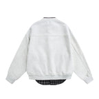 Men's Oversized College-Style Sweat Jacket with Concealed Snap Button Placket and Checked Lining Fashion Glam