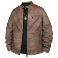 Men's biker jacket made of faux leather with stand-up collar and quilted shoulder Fashion Glam