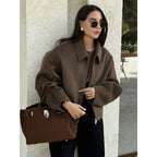 Men's Boxy Wool Blend Blouson with Zipper and Shirt Collar Fashion Glam