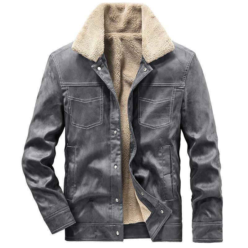 Men's suede jacket with Sherpa lining, teddy inner lining and snap button closure Fashion Glam