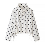 Women's Lightweight Polka Dot Wind Jacket with Stand-Up Collar and Drawstring Fashion Glam
