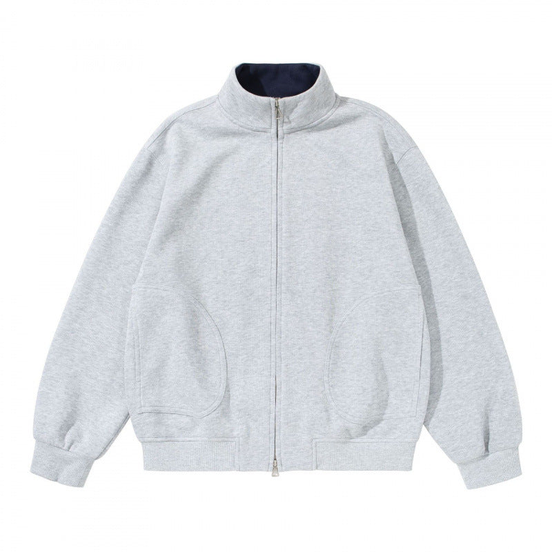 Unisex sweatshirt jacket with stand-up collar, oversized fit and round in-seam pockets Fashion Glam