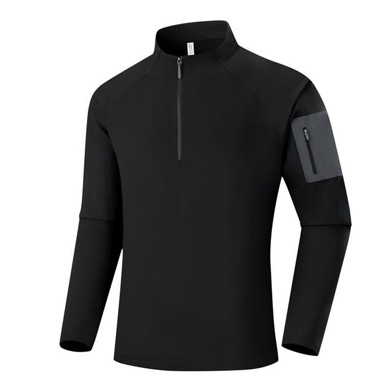 Men's Breathable Functional Long Sleeve Shirt with Stand Collar, 1/4 Zipper and Sleeve Utility Pocket Fashion Glam