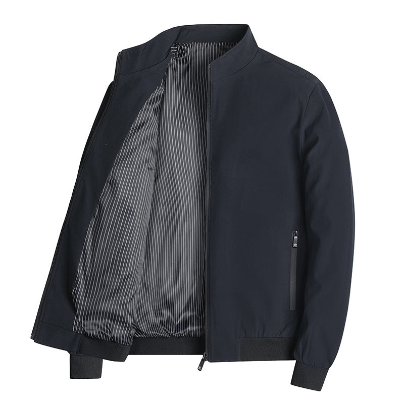 Men's lightweight blouson jacket with stand-up collar, striped lining, and zippered pockets Fashion Glam