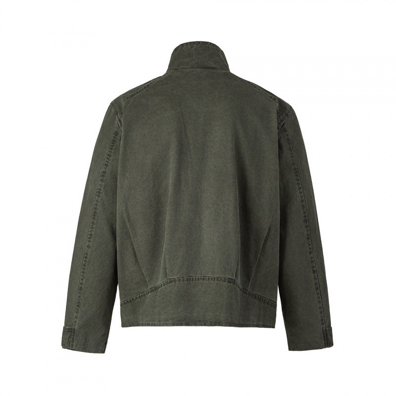 Men's short jacket made of canvas in field style with stand-up collar, zipper and multifunctional pockets Fashion Glam