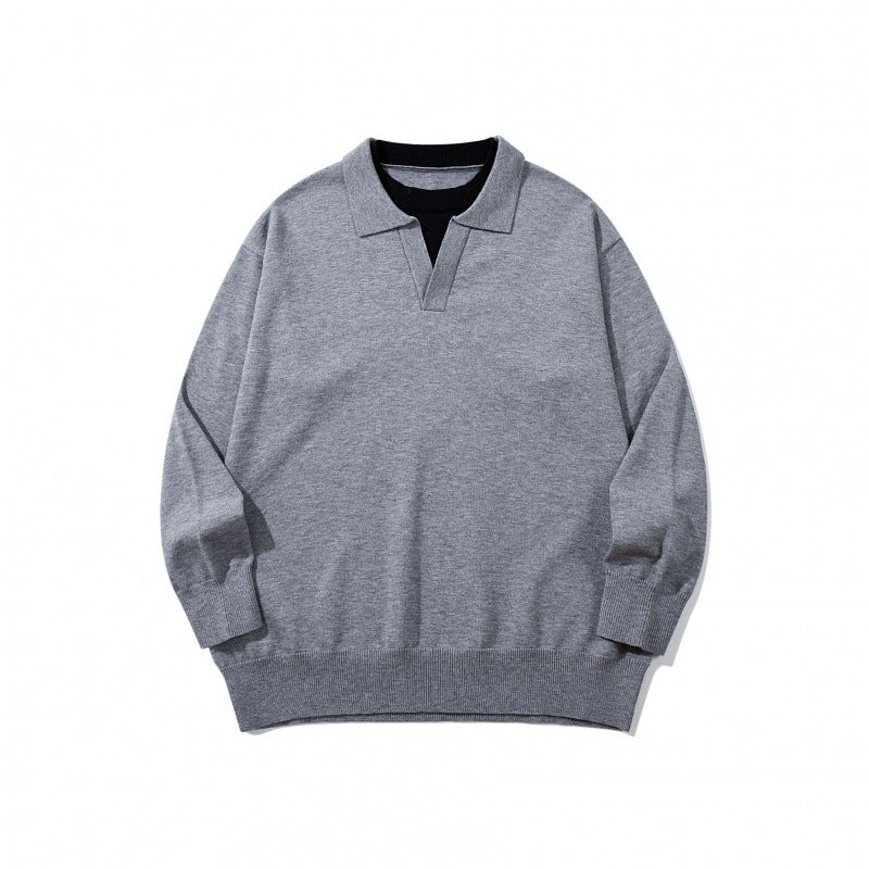 Unisex Oversize fine knit pullover with open Henley neckline and contrasting inner collar Fashion Glam