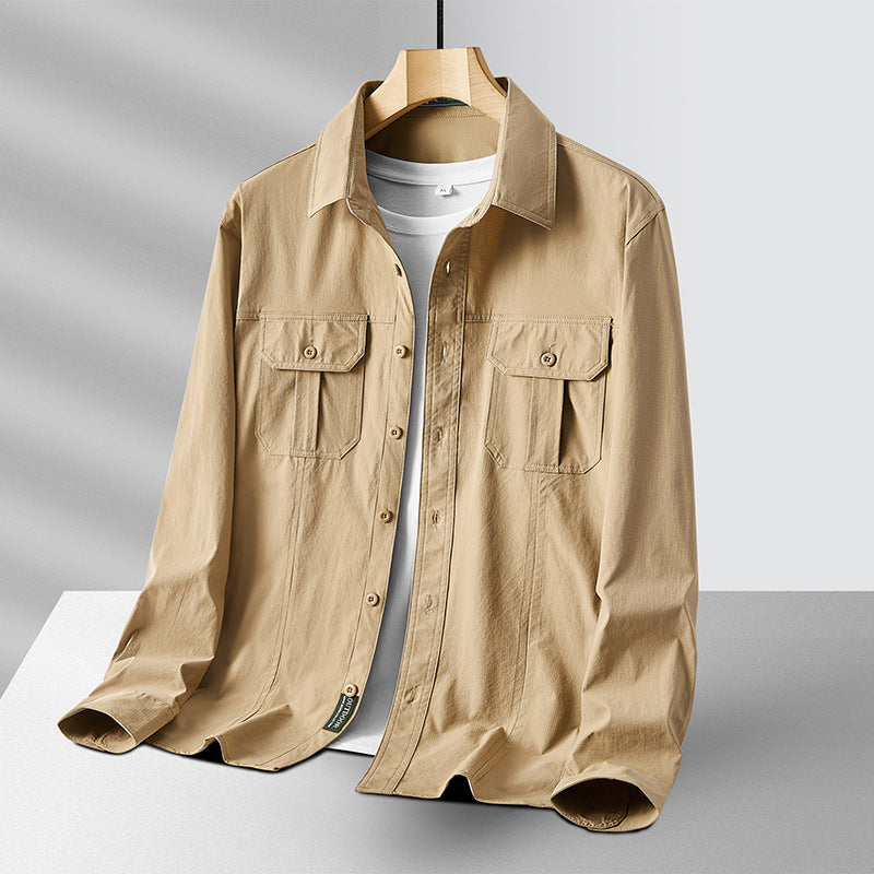Men's Lightweight Utility Overshirt made of Cotton Blend with Chest Pockets and Relaxed Fit Fashion Glam