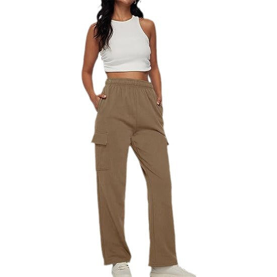Women's cargo pants with wide leg, elastic waistband, and cargo pockets Fashion Glam