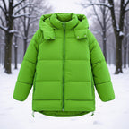 Women's Longer Quilted Down-Effect Coat with High Collar, Hood and Drawstring Fashion Glam