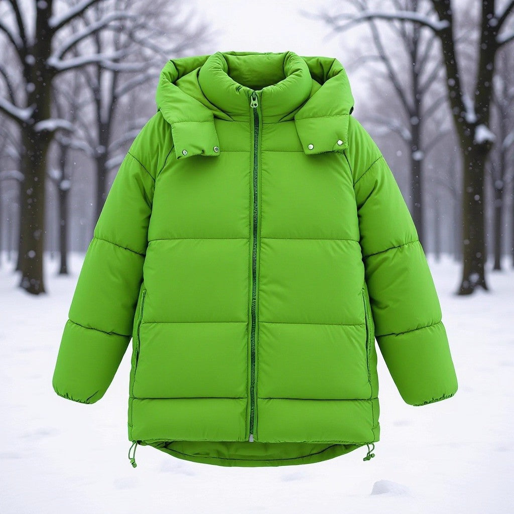 Women's Longer Quilted Down-Effect Coat with High Collar, Hood and Drawstring Fashion Glam