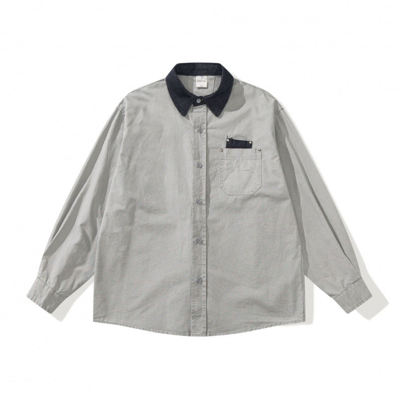 Men's Oversized Shirt Jacket with Cord Collar, Chest Pocket and Stud Detail Fashion Glam