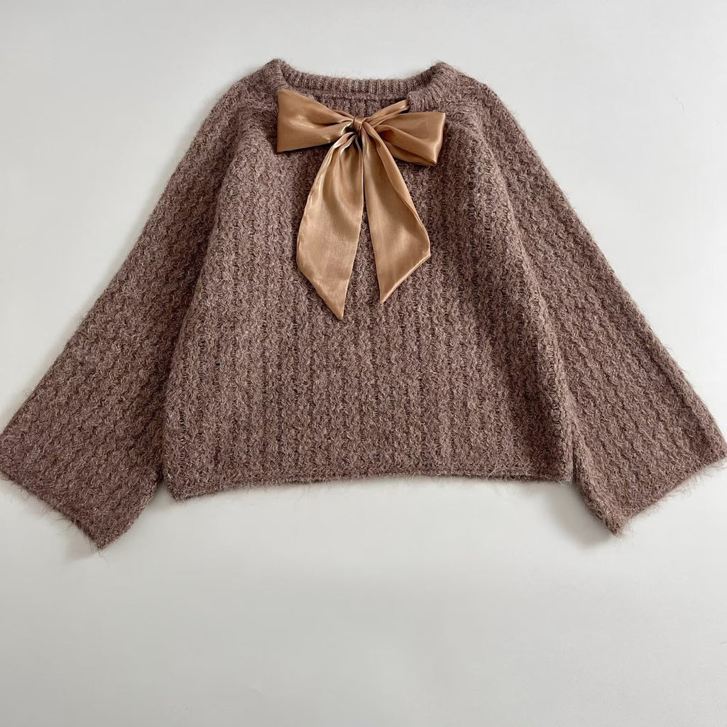 Women Oversize Mohair-Optics Knit Sweater with Back Bow Fashion Glam