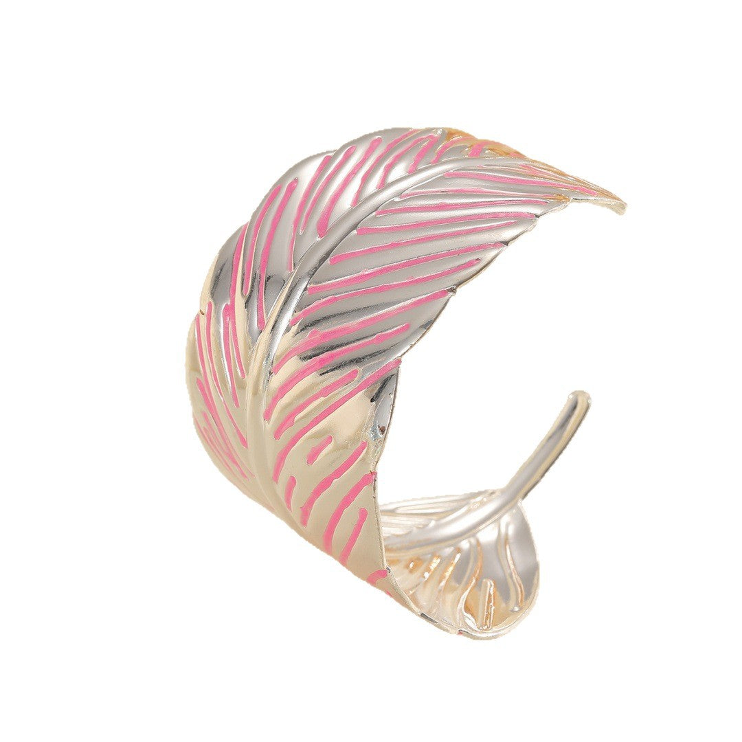 Ladies Open Cuff Bracelet in Tropical Leaf Design Fashion Glam