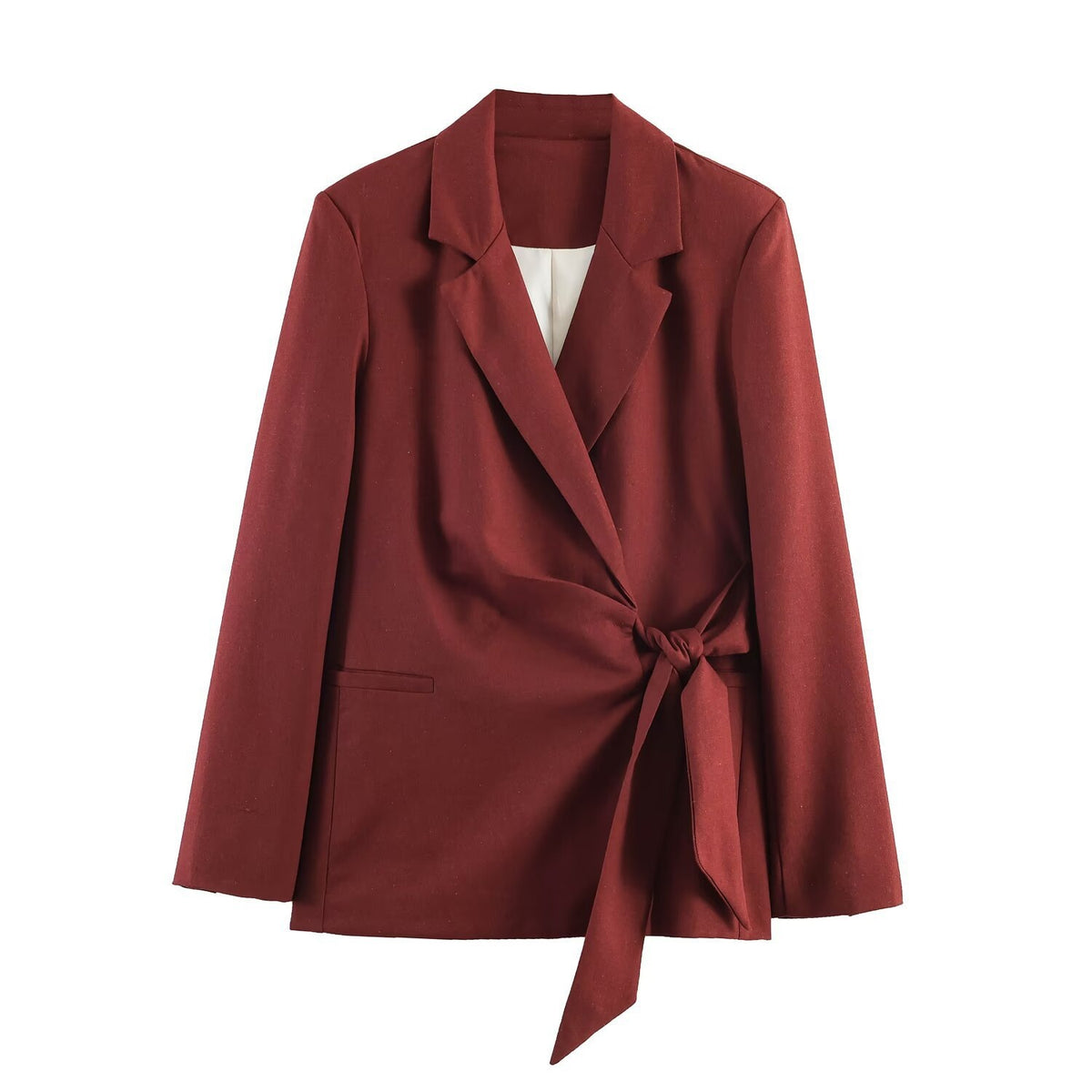 Women's Tailored Wrap Blazer with Lapel Collar and Tied Belt Fashion Glam