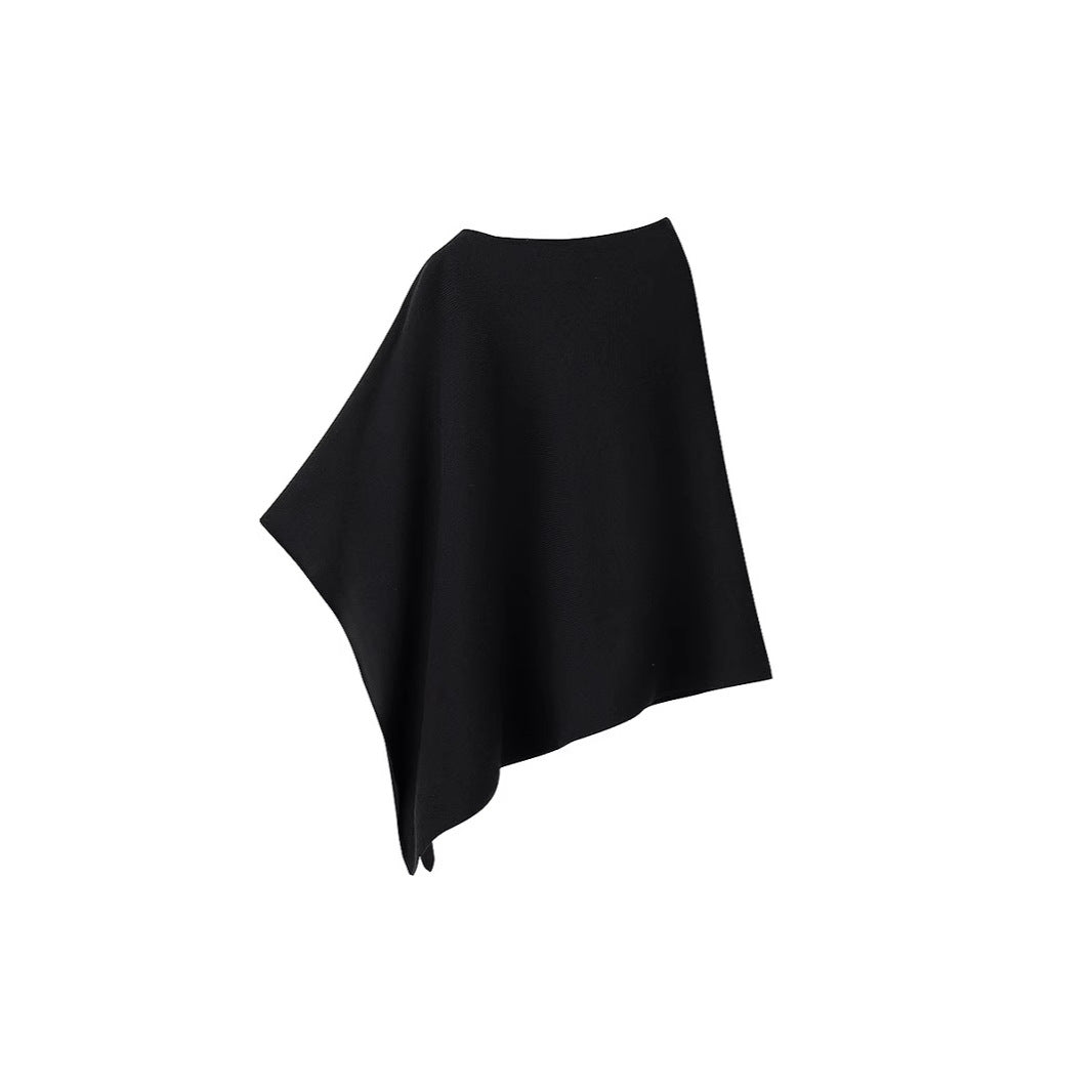 Ladies Asymmetric Fine Knit Poncho with Round Neck Fashion Glam