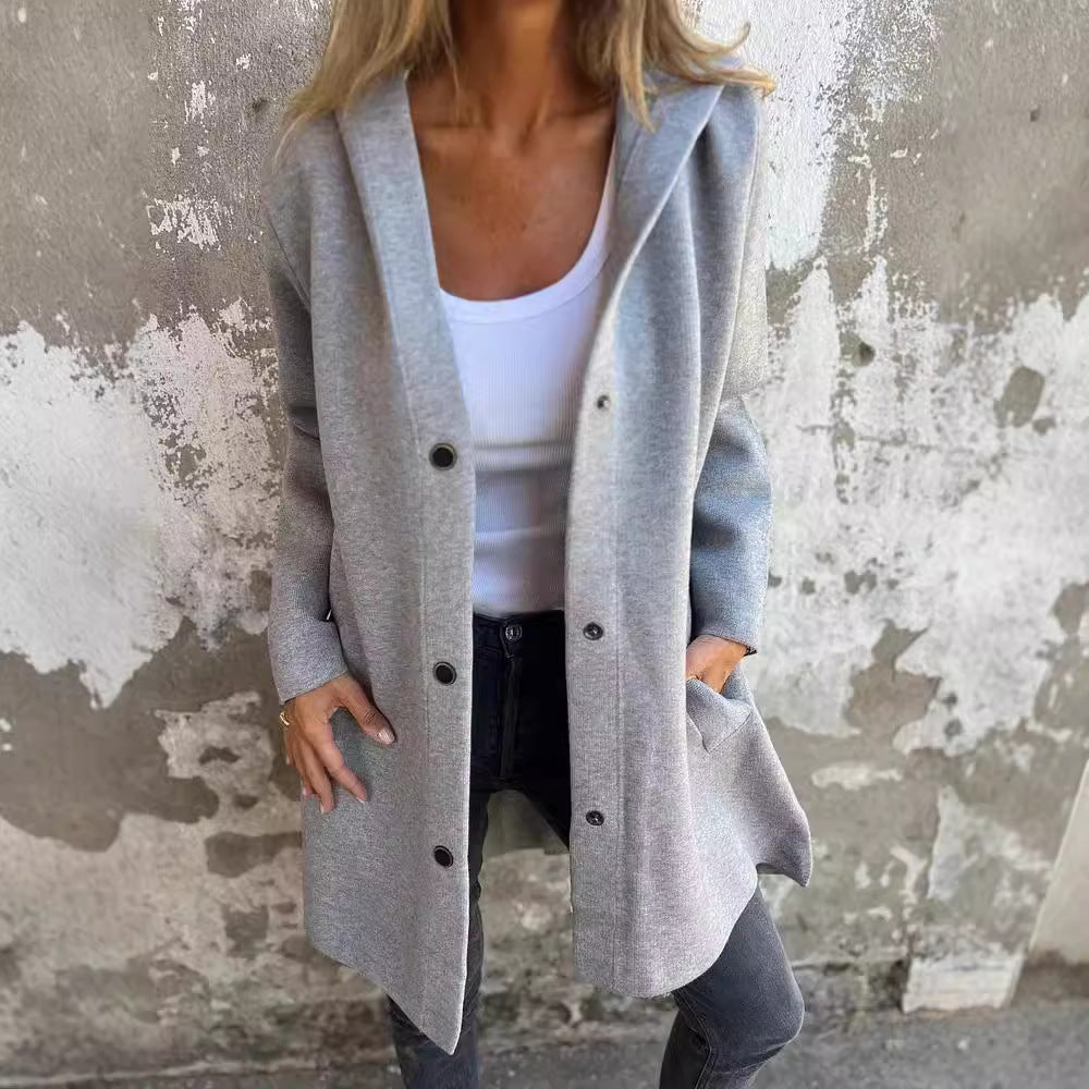 Women's Hoodie Coat with Snap Buttons and Oversized Silhouette Fashion Glam