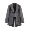 Women Double-breasted Houndstooth Blazer with Cutaway Hem and Vent Fashion Glam
