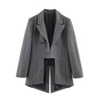 Women Double-breasted Houndstooth Blazer with Cutaway Hem and Vent Fashion Glam