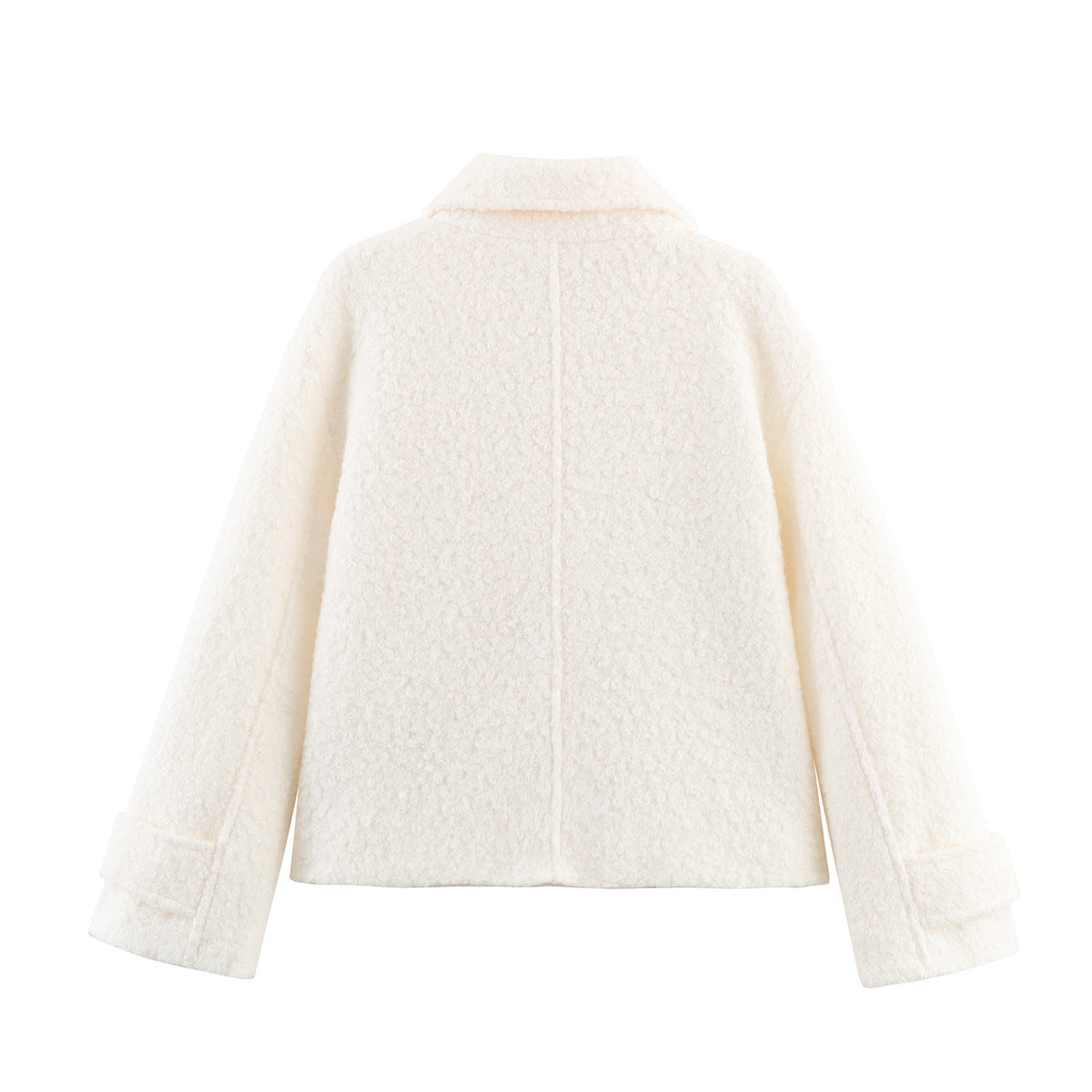 Ladies Boxy Boucle Double-Breasted Coat with Shirt Collar and Flap Pockets Fashion Glam