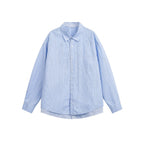 Men's loose-fitting striped poplin shirt with curved hem and chest pocket Fashion Glam