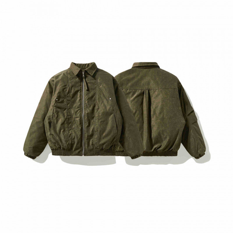 Men's lightly padded canvas field jacket with shirt collar, concealed seam detail appearance, and elastic waistband Fashion Glam